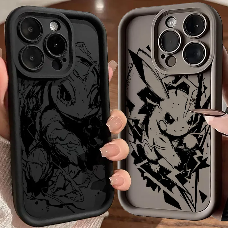 Coque de téléphone artistique Squirtles Pikachus P-Pokemons pour iPhone 13 14 15 16 17 18 Pro Max Plus 11 Fundas 18Pro 17 Air 16e 17E Coque arrière
