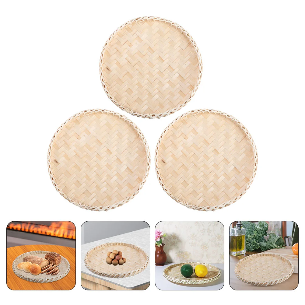 

3 Pcs Bamboo Fruit Basket Woven Tray Rectangular Coffee Table Organizer Bread Storage Delicate Home Holder Baskets