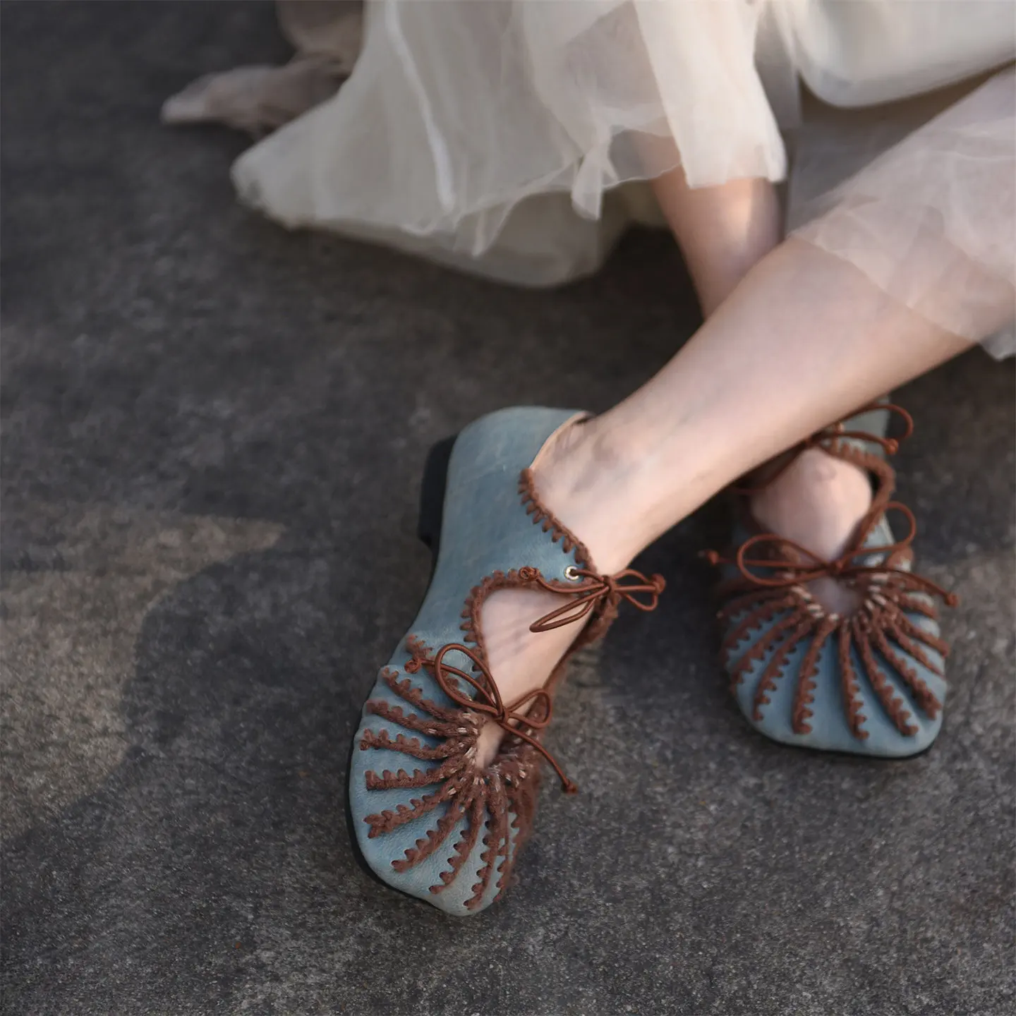Artmu Original Pleated Mary Jane Shoes Women Low Heel Soft Soles Bow Ballet Shoes Genuine Leather Luxury Weave Handmade Shoes