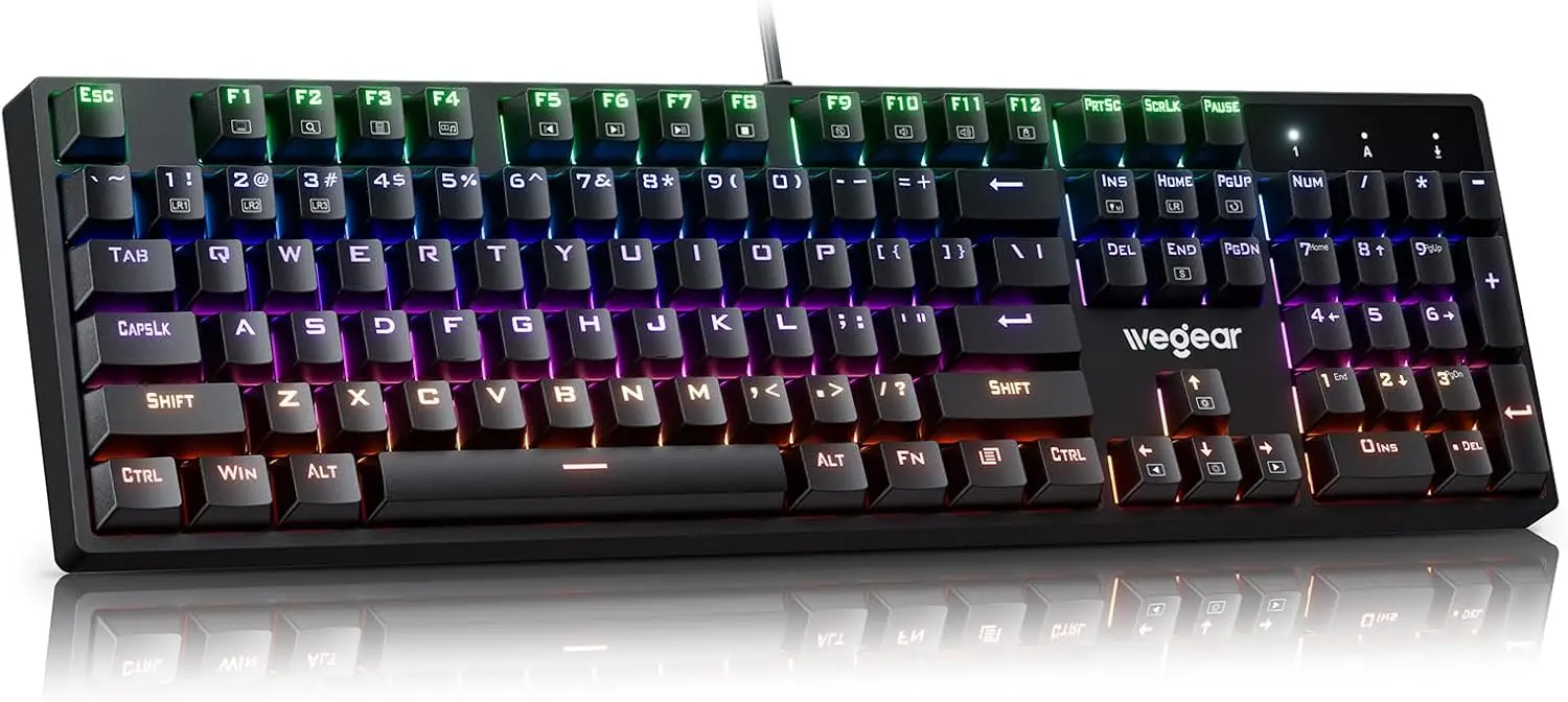 

Mechanical Gaming Keyboard with Blue Switch, 104-Key RGB Backlit Wired Keyboard for PC - Black