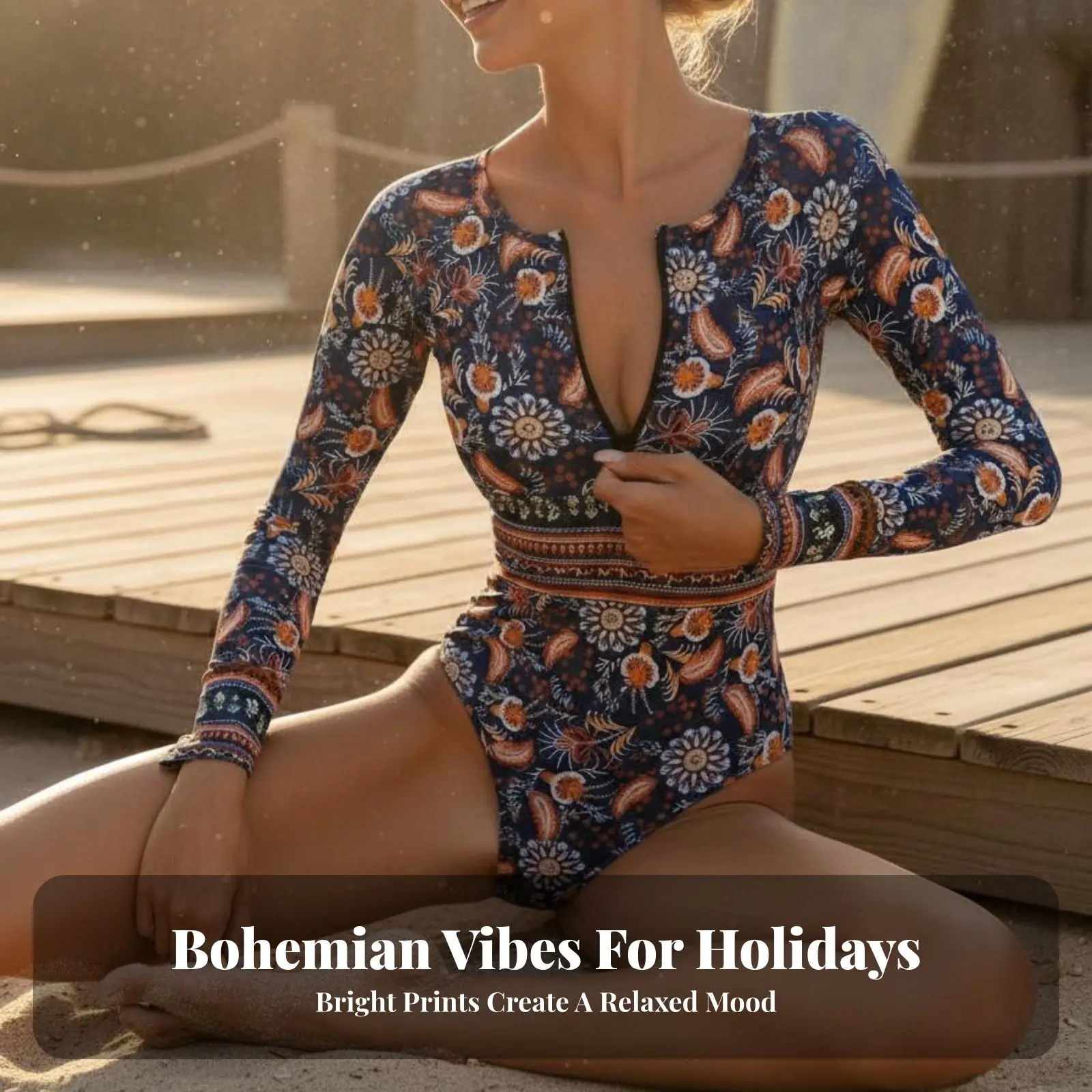 

Long Sleeve Floral Bathing Suit Sun Protection Long Sleeve Single Piece Bathing Suit Front Zip Single-Piece Bathing Suit