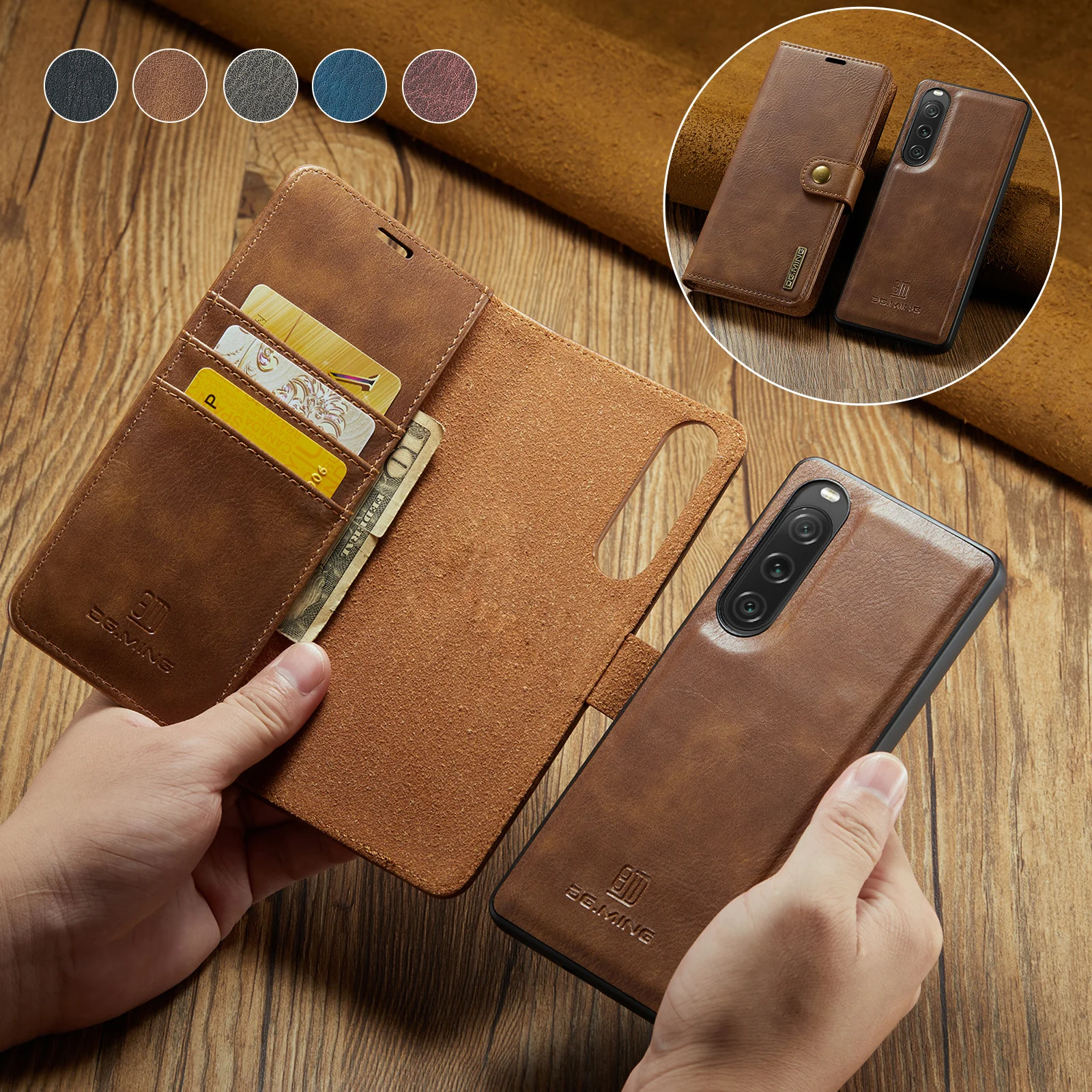 

2 in 1 Magnetic Leather Card Solt Detachable Wallet Case For Sony Xperia 1V Xperia10V Coin Purse Pocket Bag Retro Business Cover