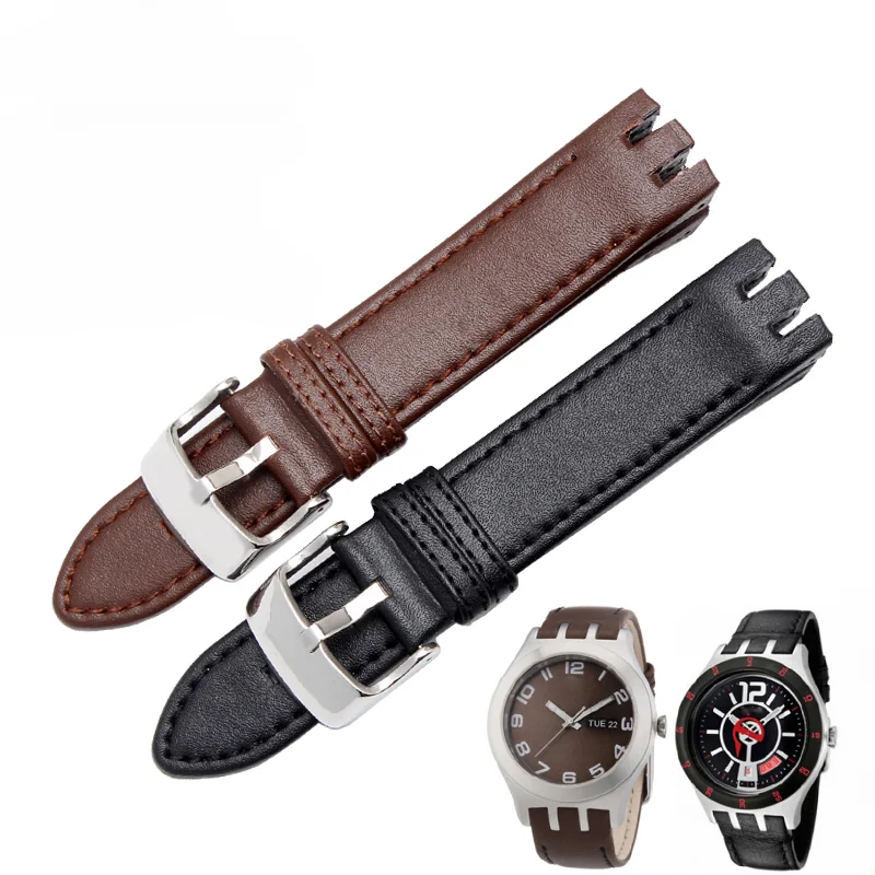 Curved Convex Interface Steel Butterfly Buckle Waterproof Wrist for Swatch Yts401/402403g Genuine Leather Cowhide 20mm Watchband