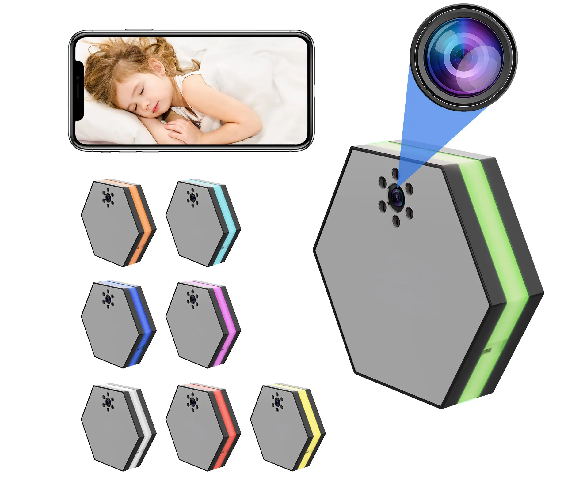 

WiFi Security Camera with Clock, Full HD, 4K, Mini Wireless Camera with LED Light, WiFi Nanny Cam, Strong Night Vision