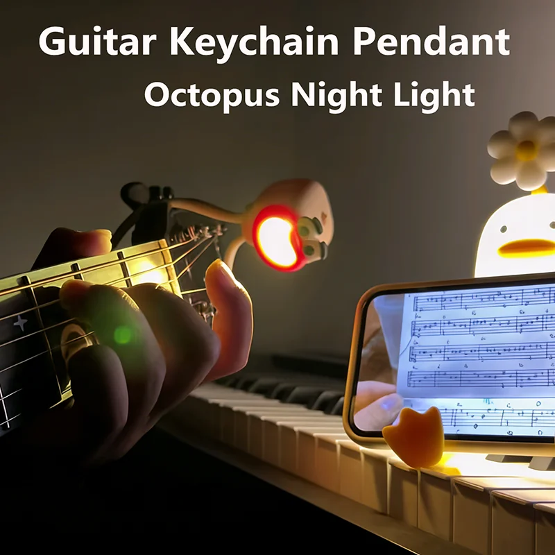 1pc Octopus Guitar Ornament Night Light, Suitable for Study Desk & Bedside Lamp, Comes with 10 Small Button Batteries
