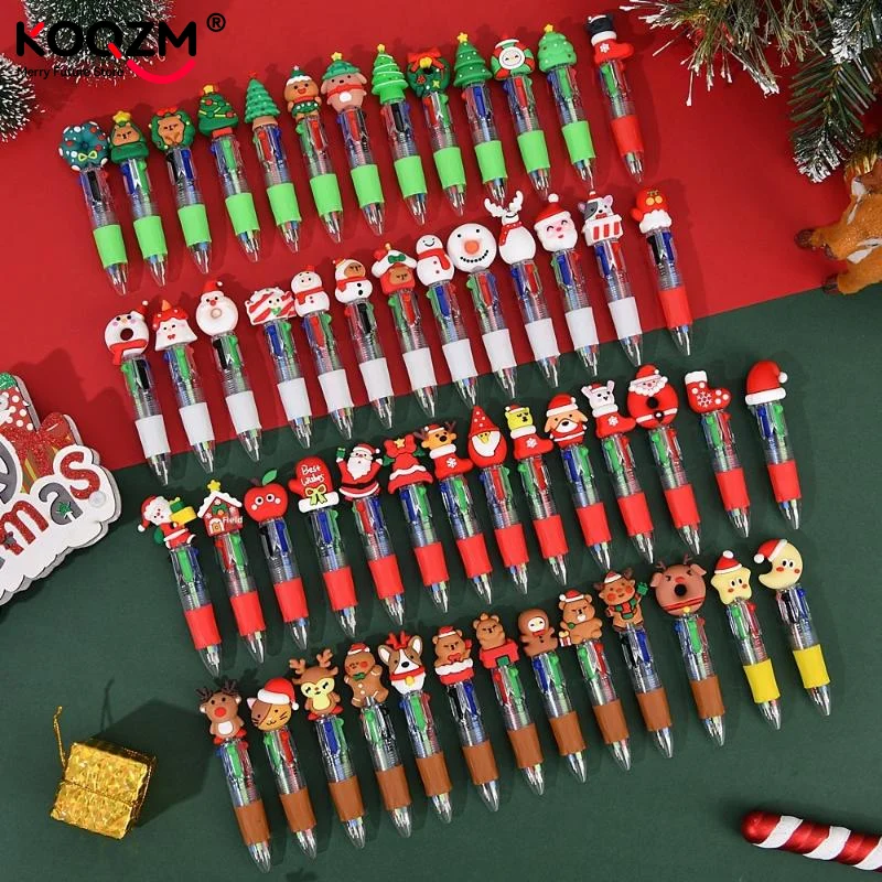 

5-30Pcs Mixed Christmas 4-in-1 Color Ballpoint Pen Cartoon Santa Claus Snowman Writing Pen Student Stationery Kids New Year Gift