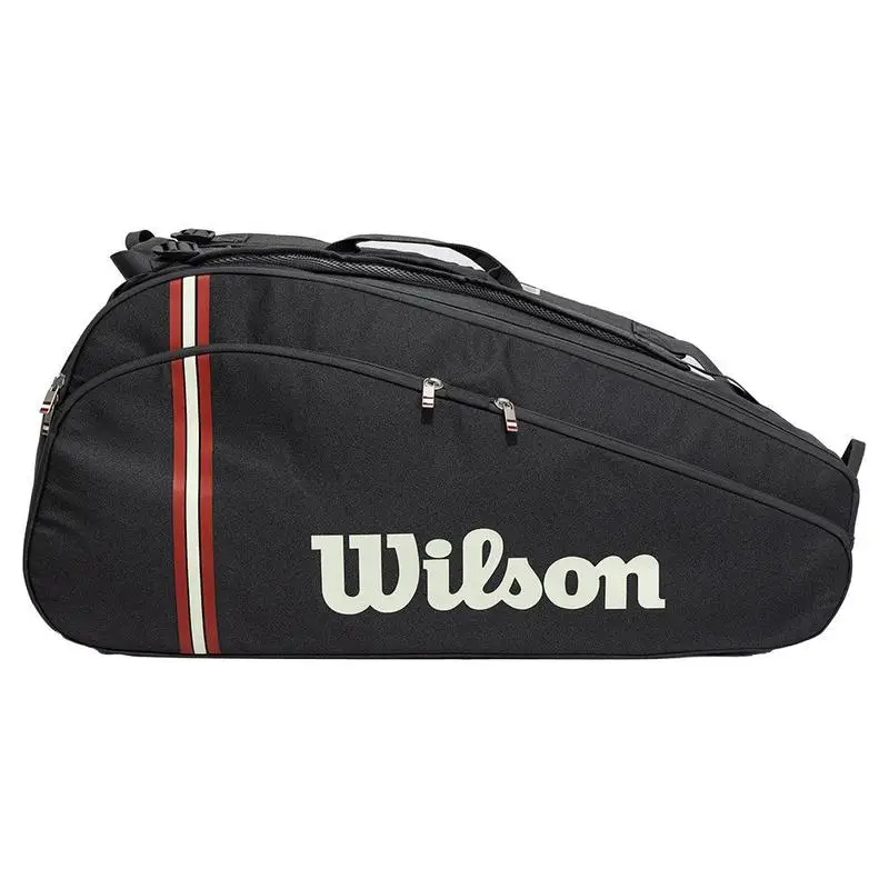 2025 Wilson Mochila de tênis 6PK 12PK Bolsa de raquete de tênis esportiva multifuncional de grande capacidade clássica preta com isolamento térmico