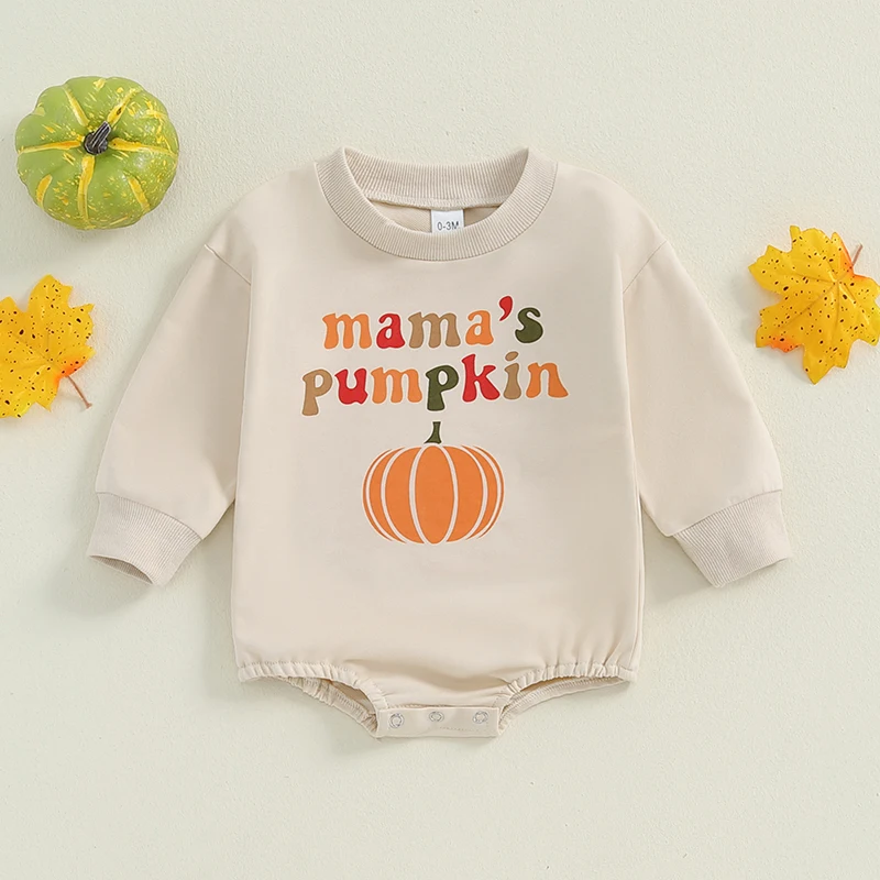 

VISgogo Baby Boys Girls Halloween Romper Pumpkin Letter Print Round Neck Long Sleeve Sweatshirt Jumpsuit