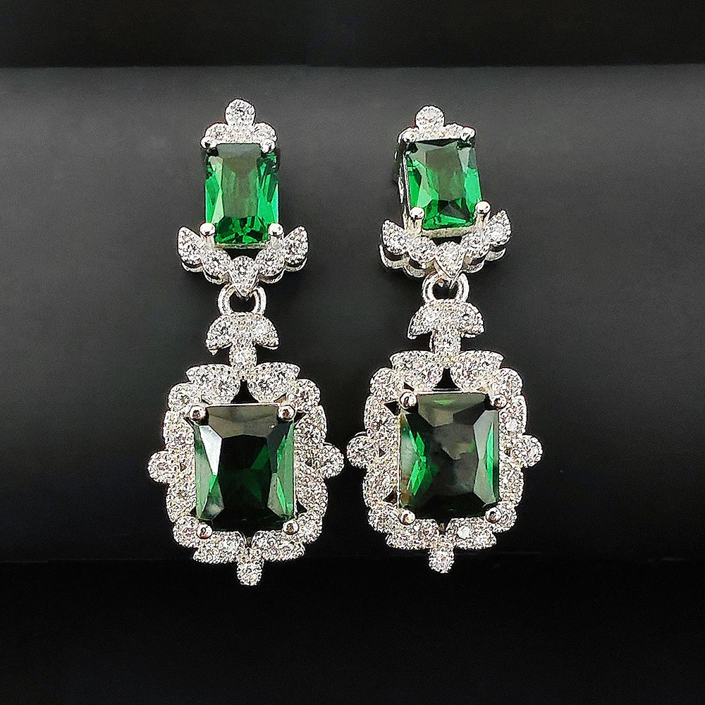 2024 New Luxury Green Color Rectangle silver color korean Earrings for Women Anniversary Gift Jewelry Wholesal E6522