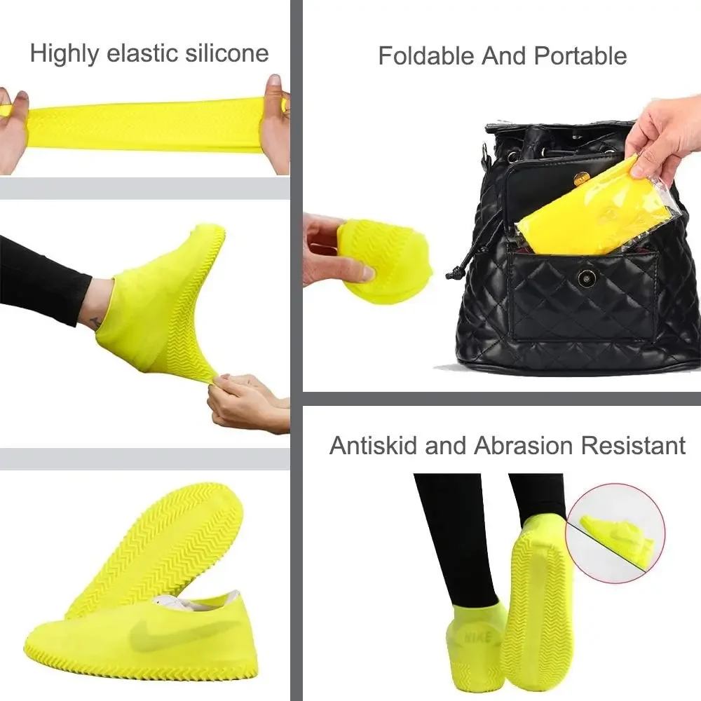 Cubiertas impermeables para zapatos, cubrezapatos antideslizantes resistentes al agua, protectores de cubrezapatos de lluvia de goma de silicona para niños, hombres y mujeres