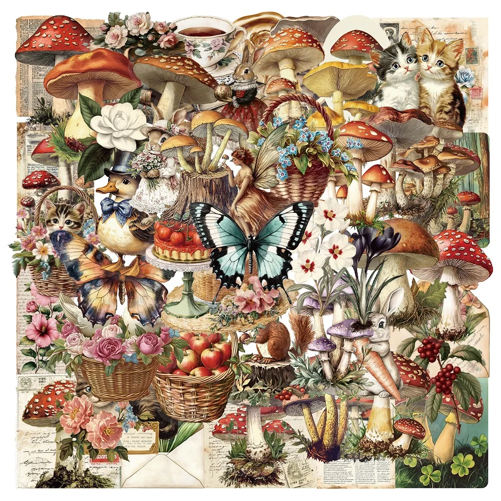 

10/50pcs Vintage Transparent Animals Plants Magic Forest Stickers For Kid Laptop Phone Guitar Luggage Waterproof Graffiti Decals