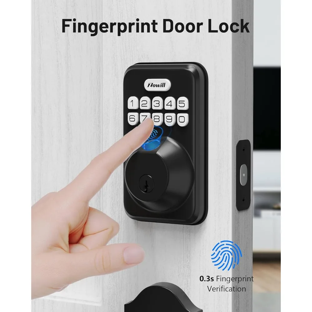 Fingerprint Door Lock Set for Front Door, Keyless Entry Digital Exterior, Electronic Keypad Deadbolt with 2 Lever Handle, Keys,