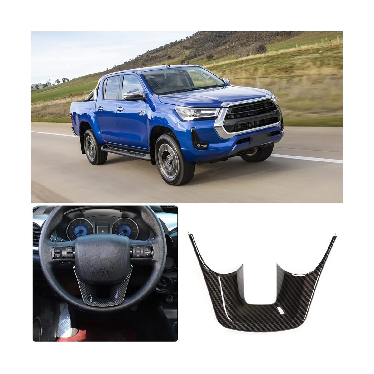 1 pz ABS in fibra di carbonio colore volante a forma di U copertura decorativa Trim per Fortuner Toyota Hilux Revo Conquest 2015-2021