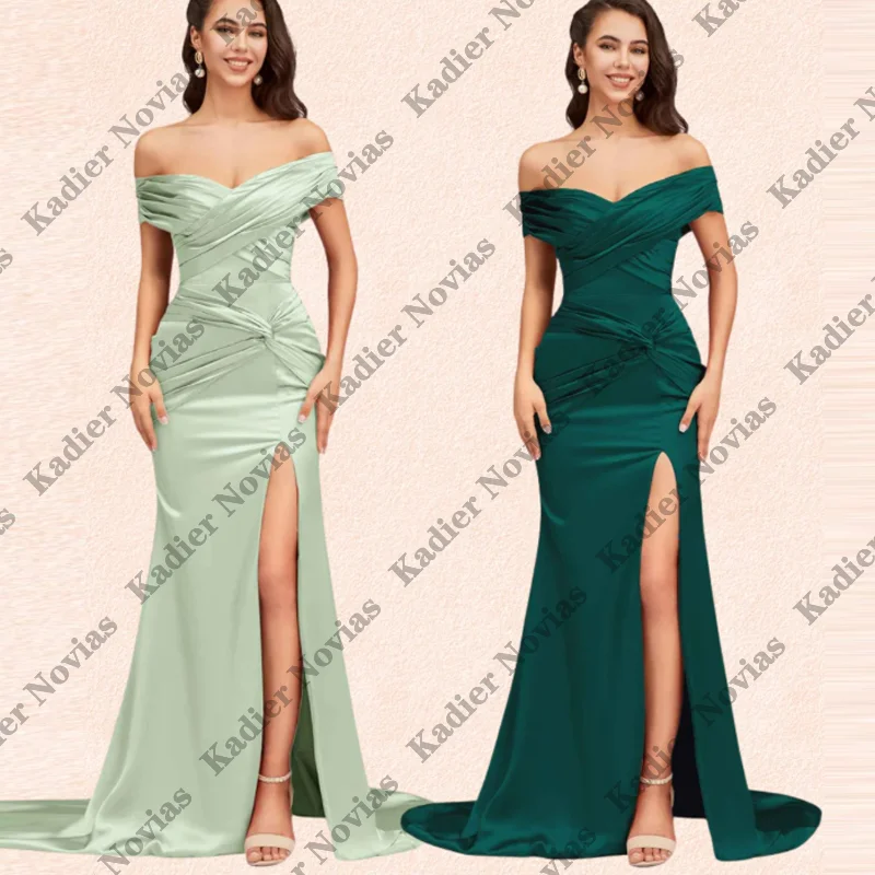 

Длинные шалфейные зеленые платья подружки невесты по индивидуальному заказу с разрезом на шнуровке, свадебное платье, халаты invitee mariage