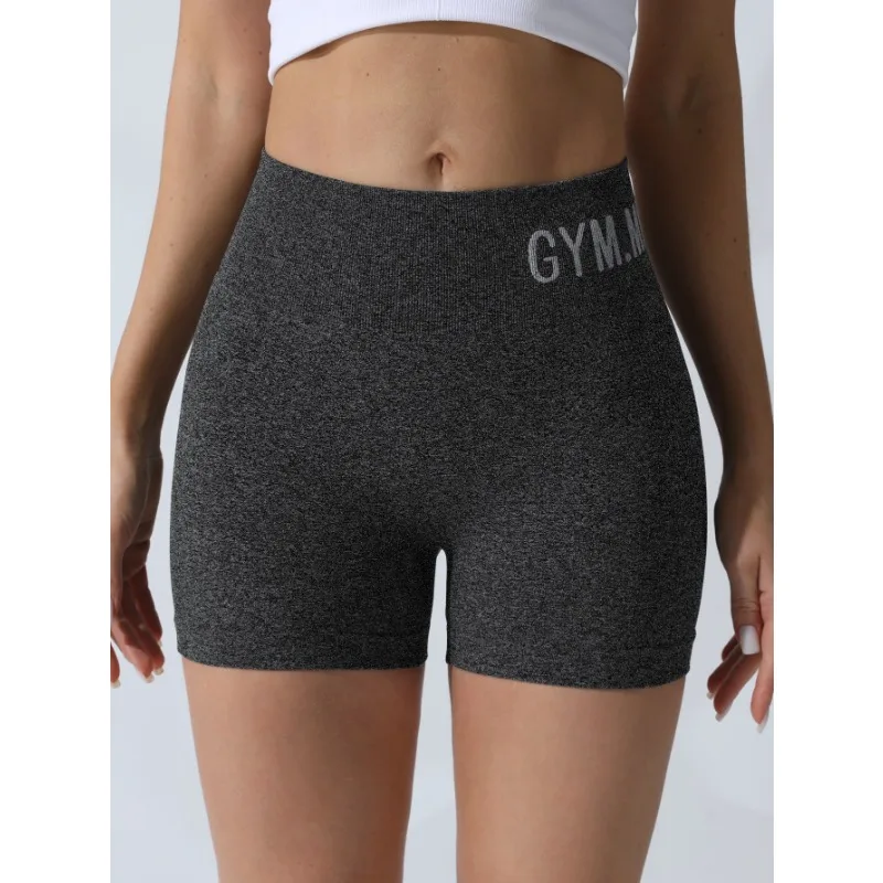 Running Sports Shorts Women Seamless Knit Shorts Stretchy High Waist Yoga Leggings Sexy Butt Liftting Fashion Letter Gym Shorts