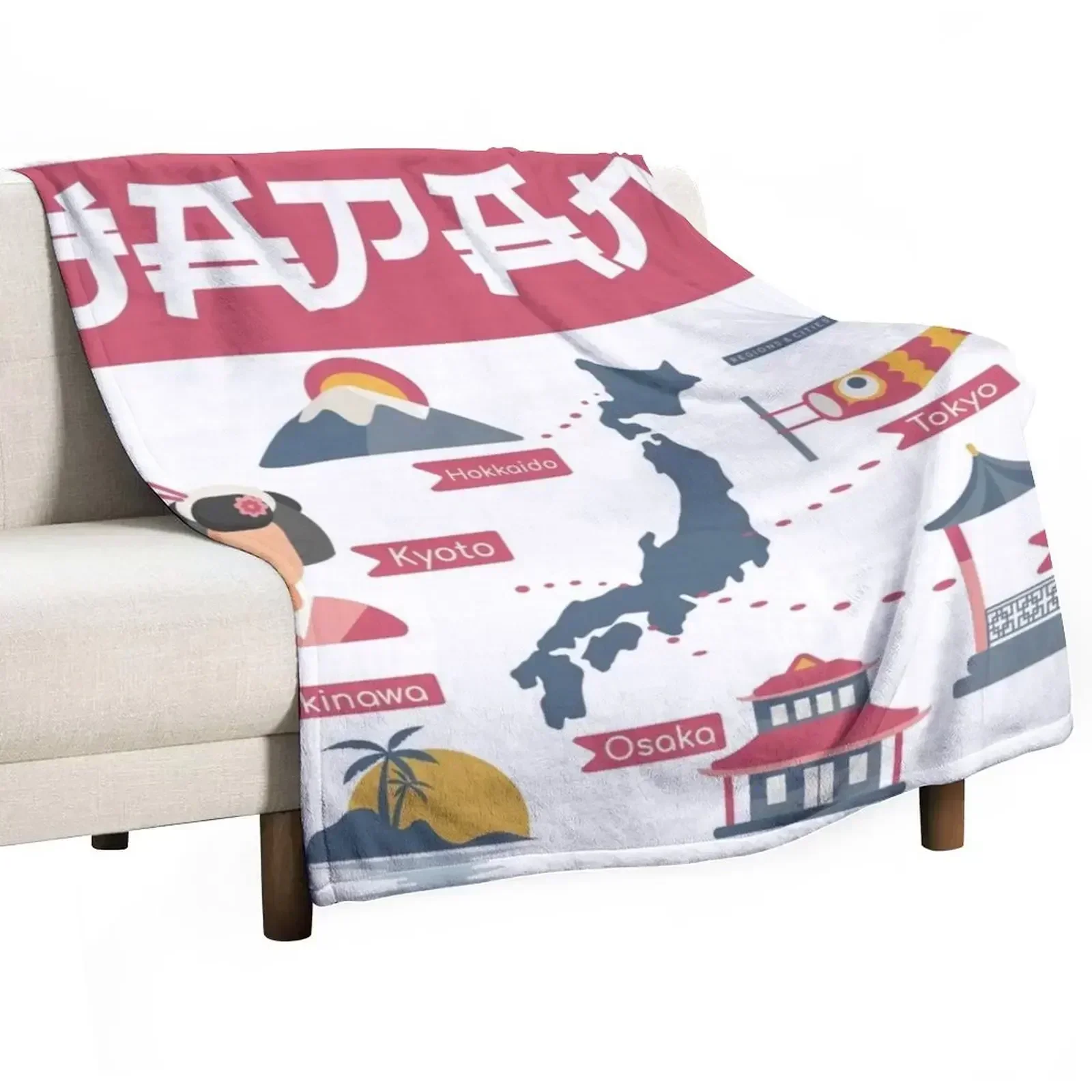 Japan Map Guide Throw Blanket Sofa bed plaid Fashion Sofas Softest Soft Plush Plaid blankets ands Blankets