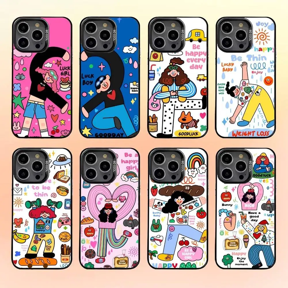 

Colorful Whimsy Girl Phone Case For iPhone16 15 14 13 12 Pro Max Grey Black Matte Laser Metallic Aurora Funda