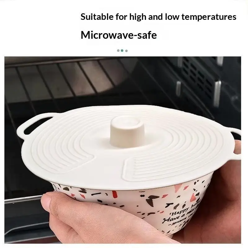 3Pcs Heat Resistant Silicone Lids With Double Handles Reusable Splatter Proof Covers for Bowls Plates and Pans Microwave Safe view 3