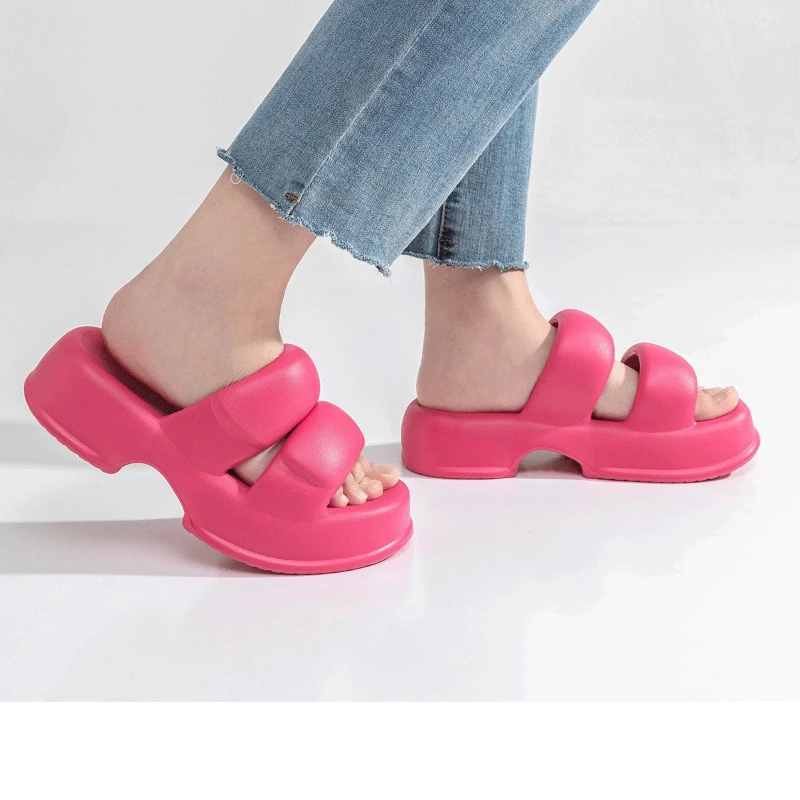 Zapatillas con suelas gruesas para mujer, chanclas informales de verano, zapatos de playa con punta abierta, Sandalias cómodas con plataforma, calzado