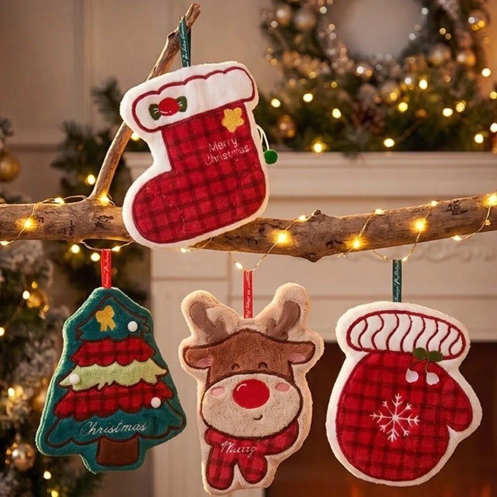 Practical Coral Velvet Coral Fleece Hand Towels Polyester Soft Hanging Bathroom Towel Snowman Santa Dish Towel Holiday