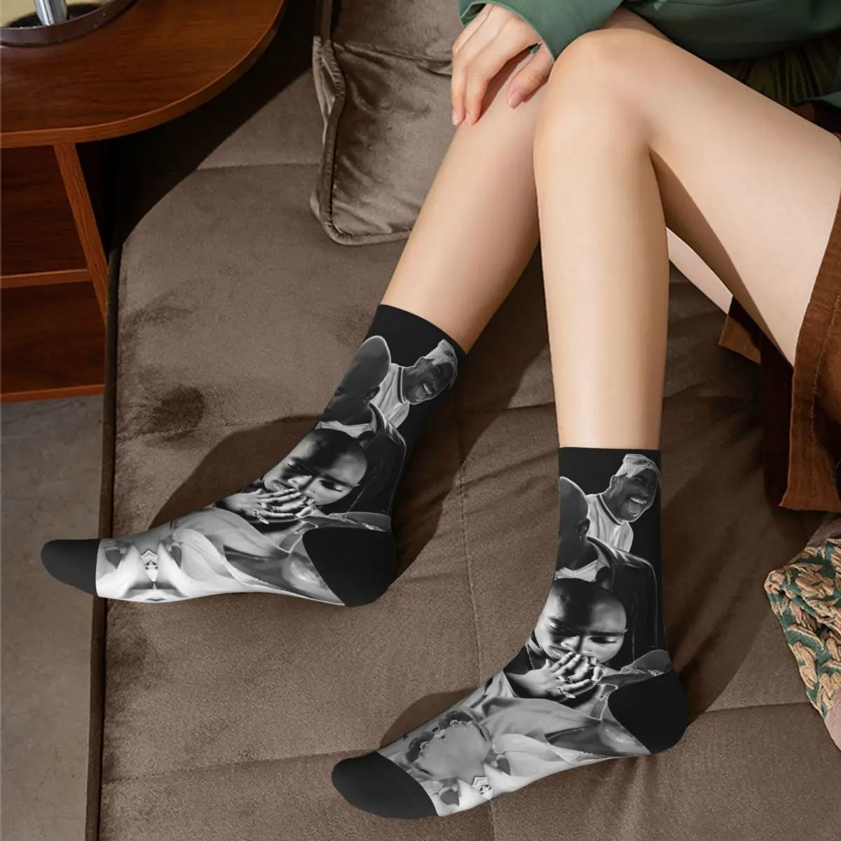 Fashion Tupacs  Football Socks Rapper Polyester Middle Tube Socks for Unisex Non-slip