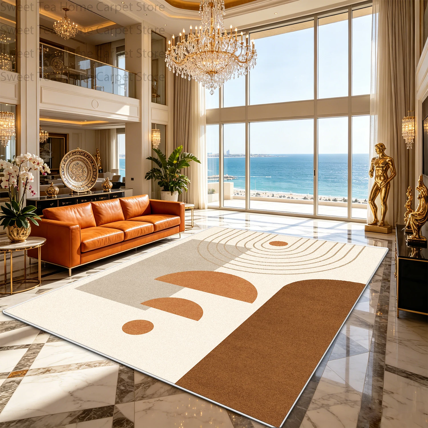 Modern Geometry Light Luxury Living Room Tea Table Mat Antiskid Washable Bedroom Art Carpet Short Velvet Plush Lounge Area Rug