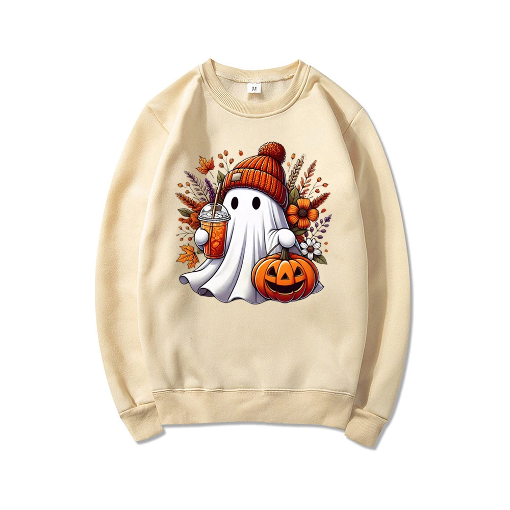 Halloween Cute Ghost Sweatshirt Pumpkin Spice Sweater Women Long Sleeve Sweatshirt Spooky Season Hoodie Trick or Treat Pullovers