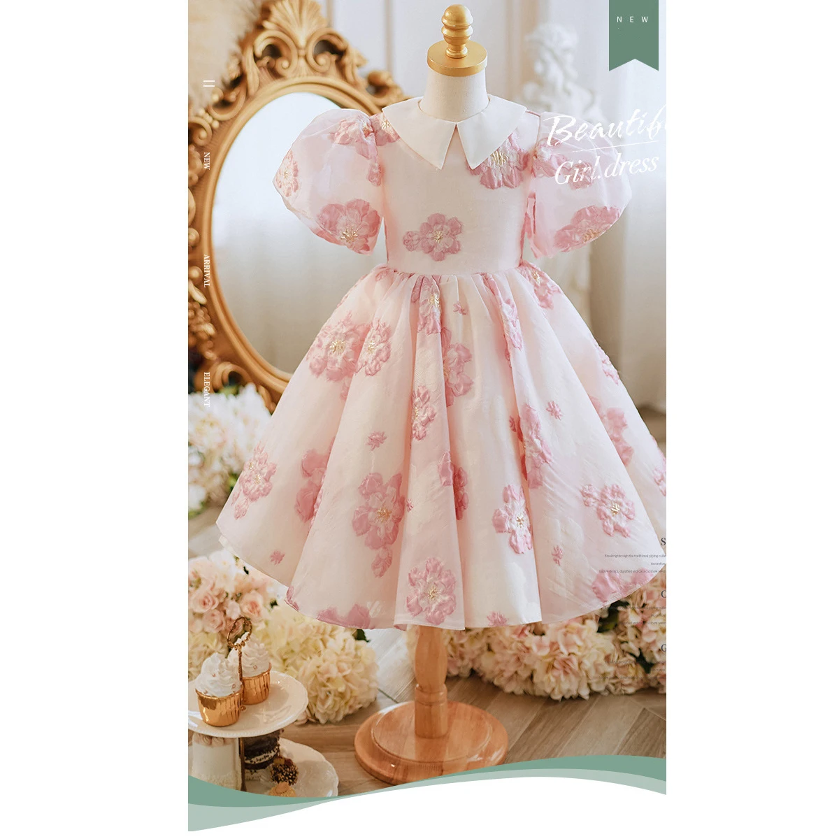 

Baby girl puff sleeve dress princess dress children host piano catwalk flower child performance dress