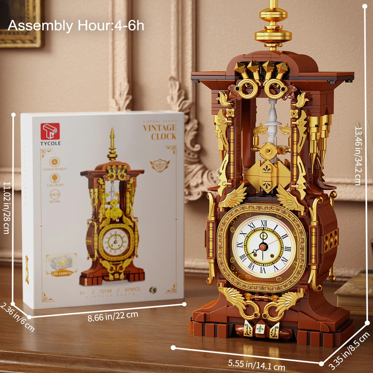 879PCS Orologio vintage Building Blocks Giocattoli Modello Orologio vintage assemblare Puzzle Mattoni Set di giocattoli per bambini Regali di ornamenti per il desktop