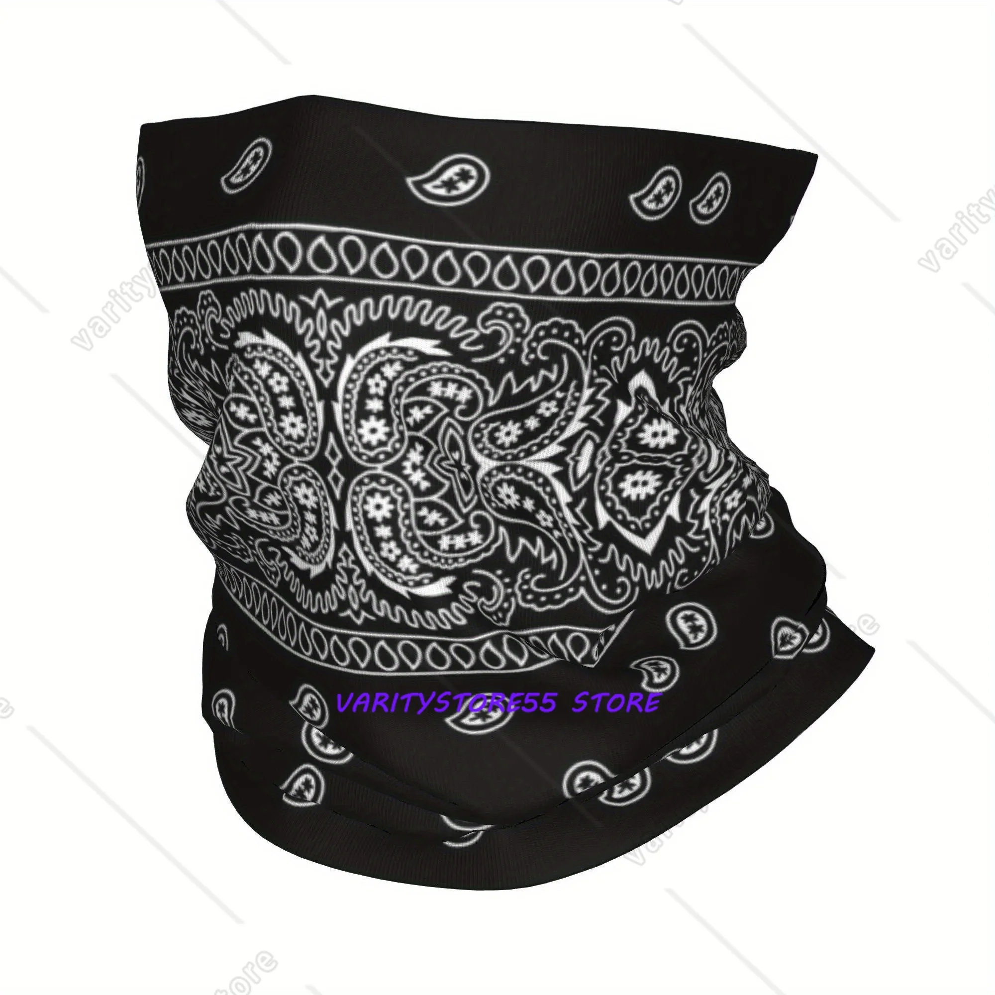 

Classic Black White Paisley Pattern Bandana Neck Gaiter Printed Wrap Scarf Warm Headband Riding Unisex Adult All Season