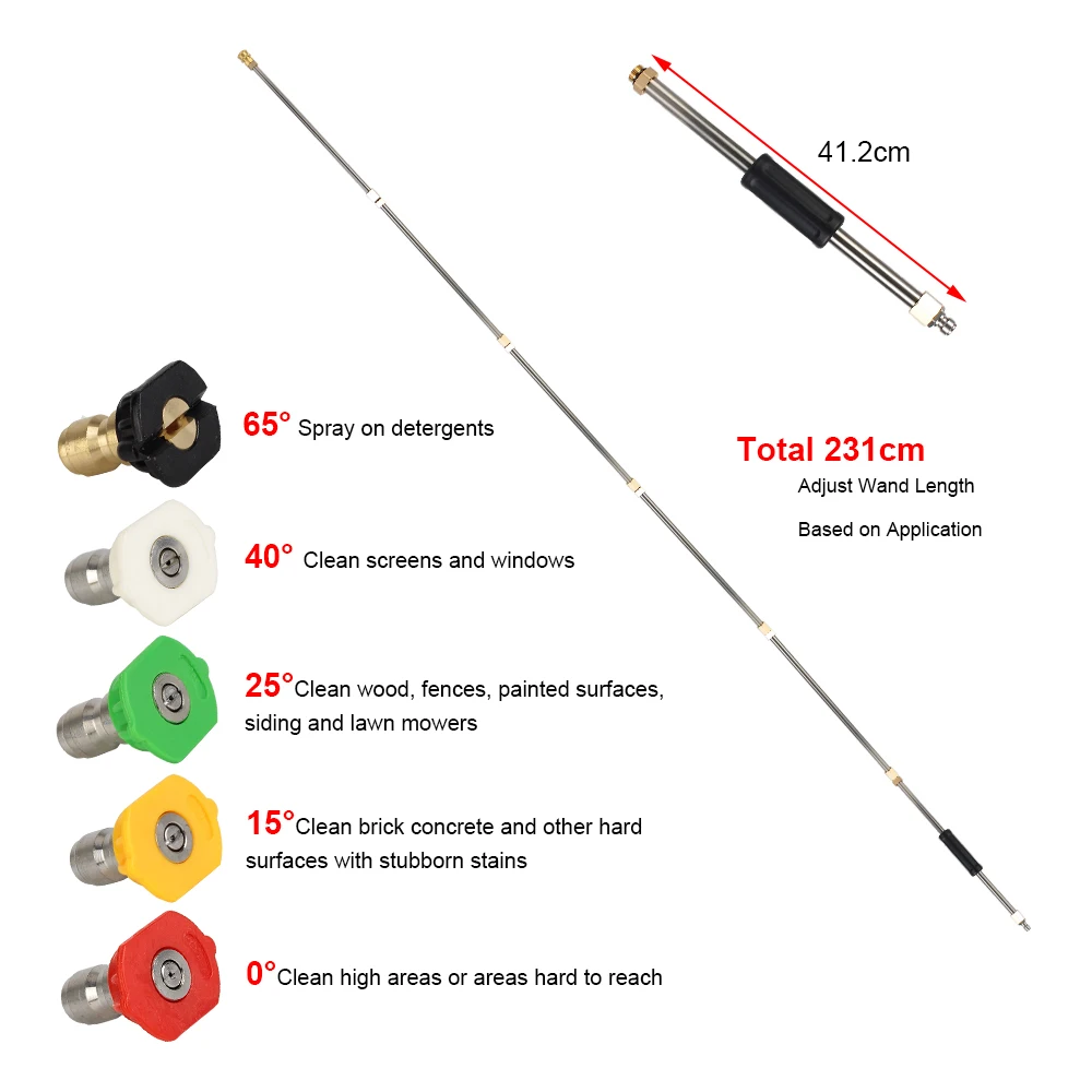 Gutter Cleaning Tool Pressure Washer - Extension Wands, Roof Cleaner Lance Nozzle - 4000 Psi 5 Tips, for Karcher K Series