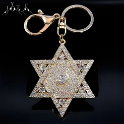 Fashion Sparkling Crystal Key Ring David Star Keychain Alloy Rhinestone Key Chain Hexagram Keyring Bag Accessories Gift Jewelry