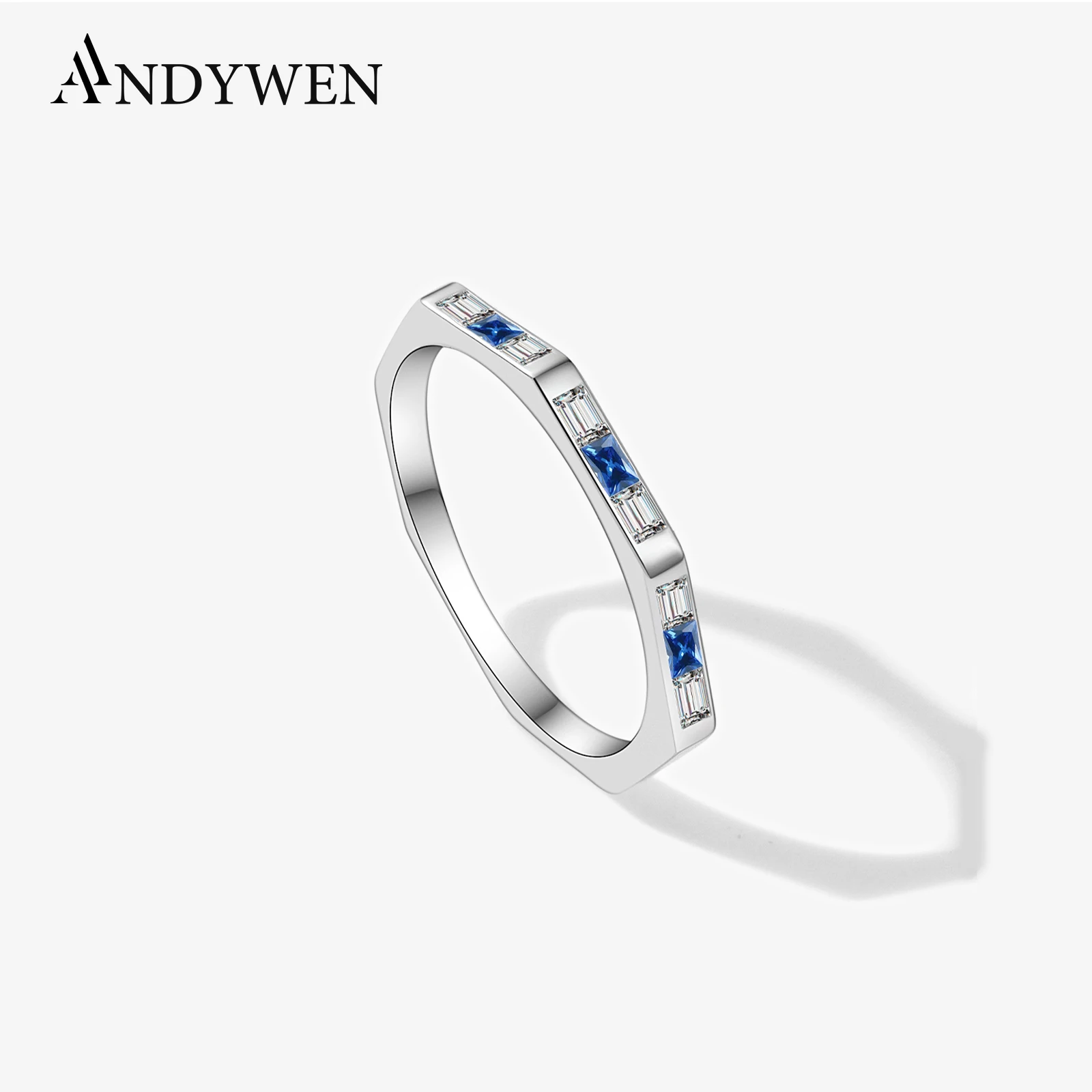 ANDYWEN 925 Sterling Silver Sapphire Blue Zircon Thin Ring Women 2024 Luxury Simple Luxury Dainty Anniversary Fashion Jewelry