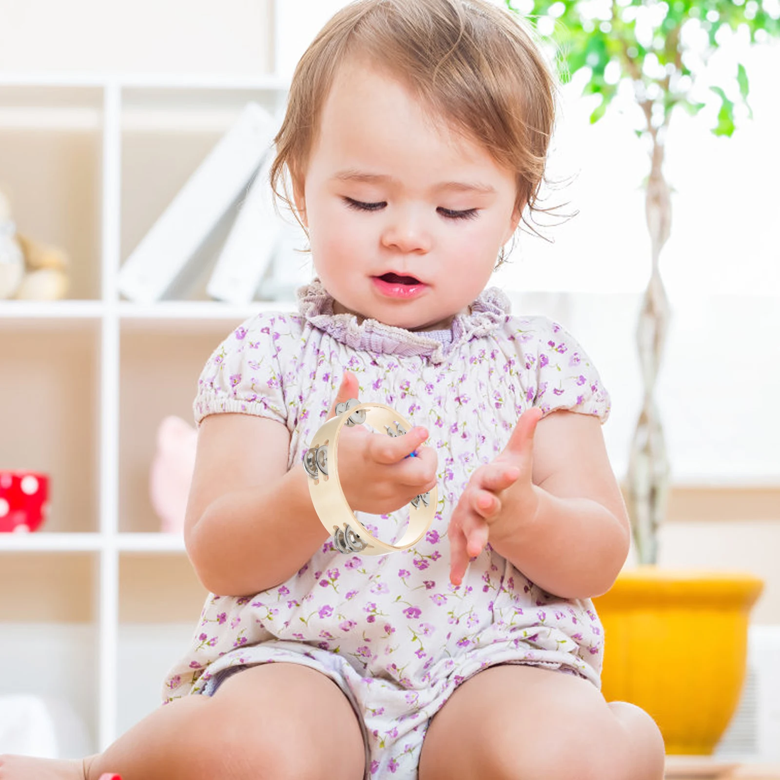 

2Pcs Wooden Double Layer Tambourine Musical Percussion Instruments Handheld Music Toys