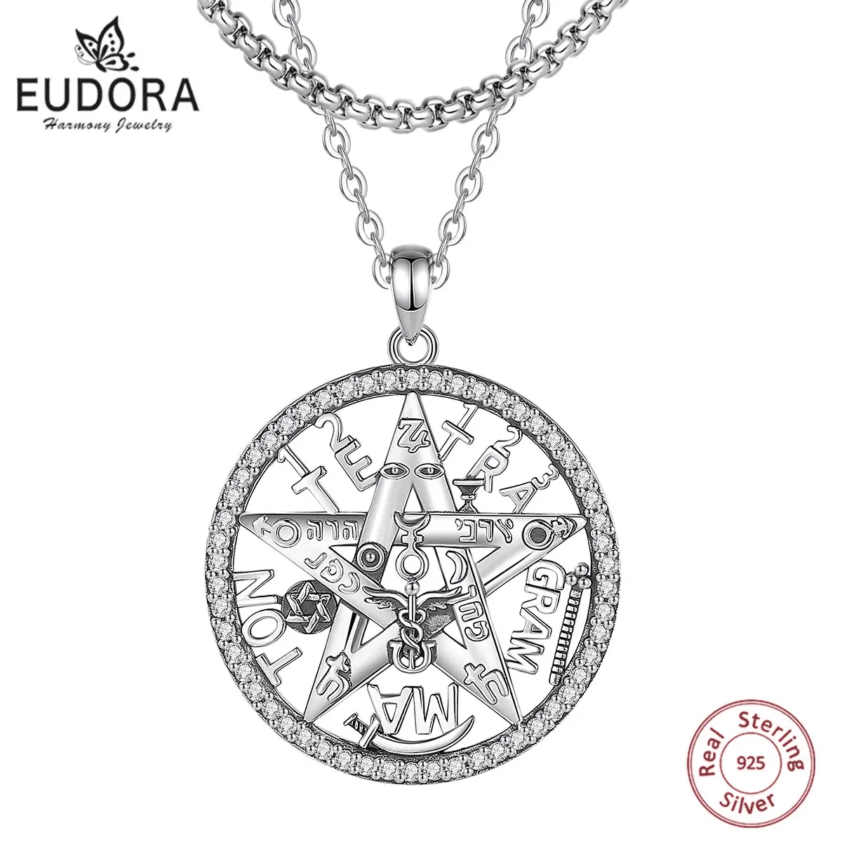 

Eudora Original 925 Sterling Silver Pentagram Pendant for Man Women Amulet Guardian Star Tetragrammaton Necklace Fine Jewelry