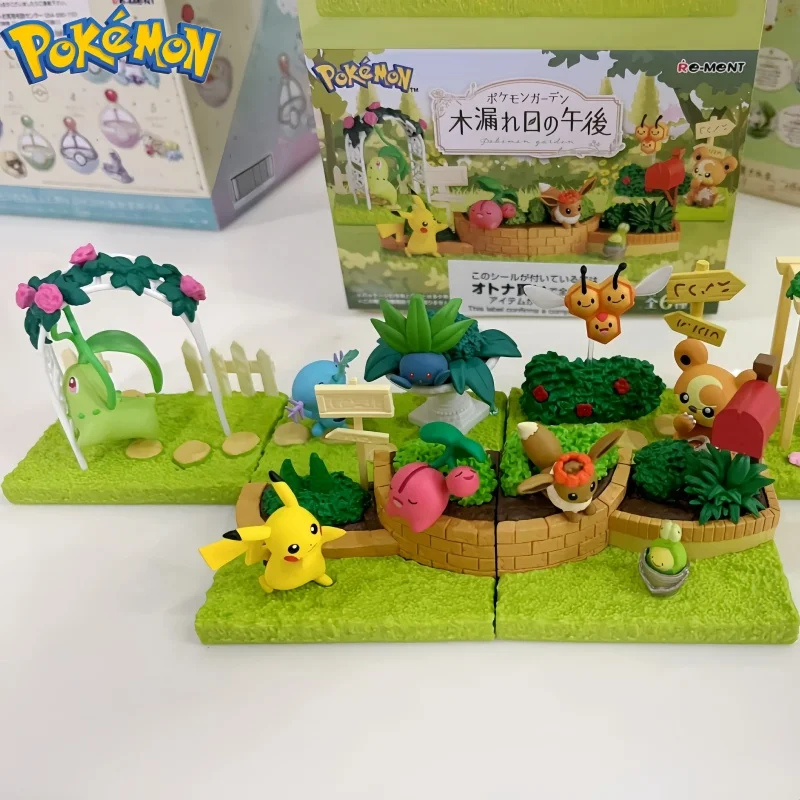 Pokemon Model Afternoon Sunshine Garden Figure Boxed Chikorita Wooper Oddish Pikachu Cherubi Budew Ornament Children Toy Gifts