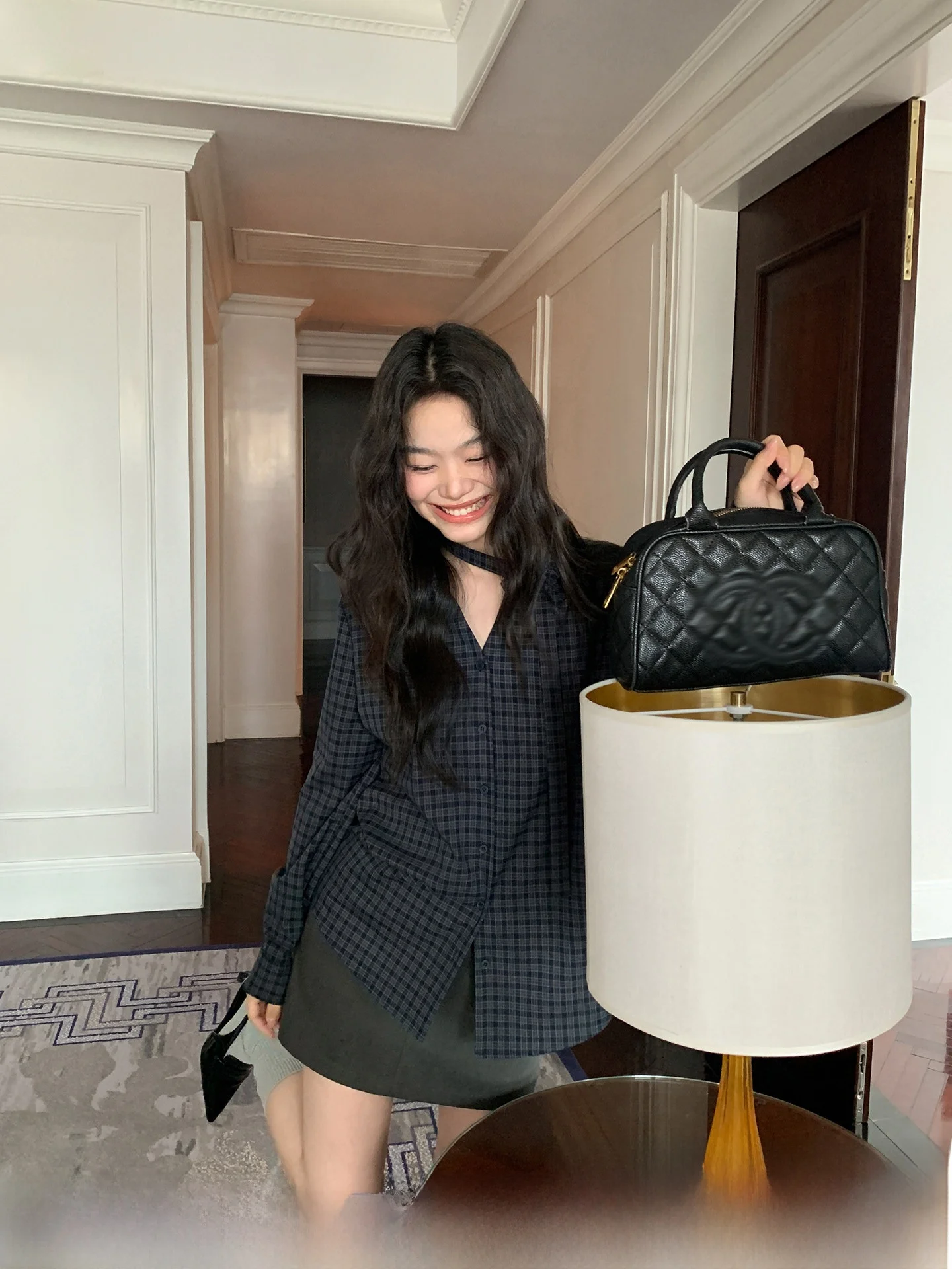 

Женская рубашка с цветочным принтом и V-образным вырезом в клетку, новая весенняя коллекция, в стиле ретро, уникальный шарм, корейский стиль, свободный крой