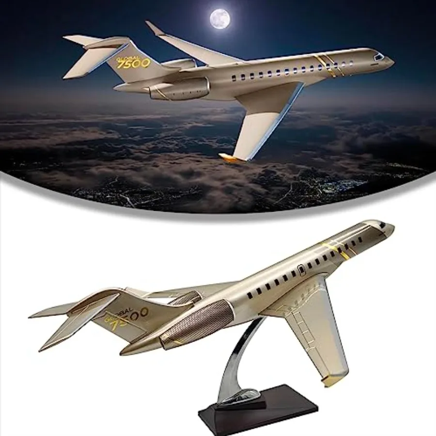 Office and home desk decor resin jet airplane model in gray, 1:72 scale Global 7500 aircraft with high-detail finish for collec