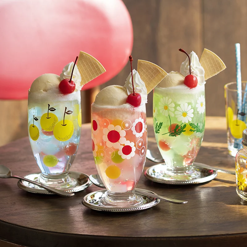 

Original Sle High Footed Glass Cup Printed Retro Wind round ape Juice Cup Single Layer Japanese Made Non Handmade