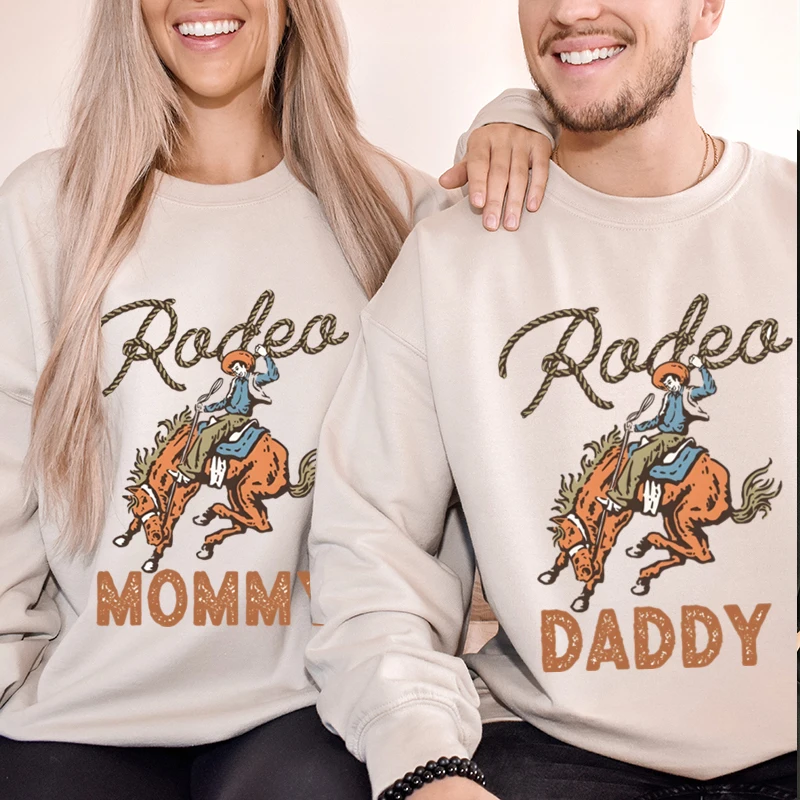 

Cowboy Style Sweatshirt Vintage Daddy & Mommy Couple Matching Y2K Sudadera Crewneck Long Sleeve Father Mother Day Gifts Pullover