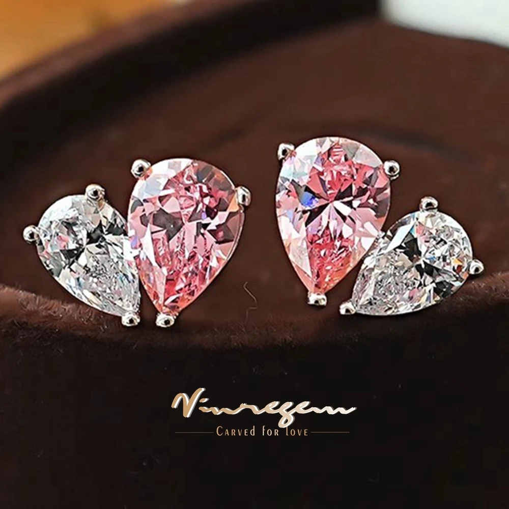 

Vinregem 5*7 мм грушевидная огранка Padparadscha высокоуглеродистый бриллиант драгоценный камень модные серьги-гвоздики из стерлингового серебра 925 пробы ювелирные изделия