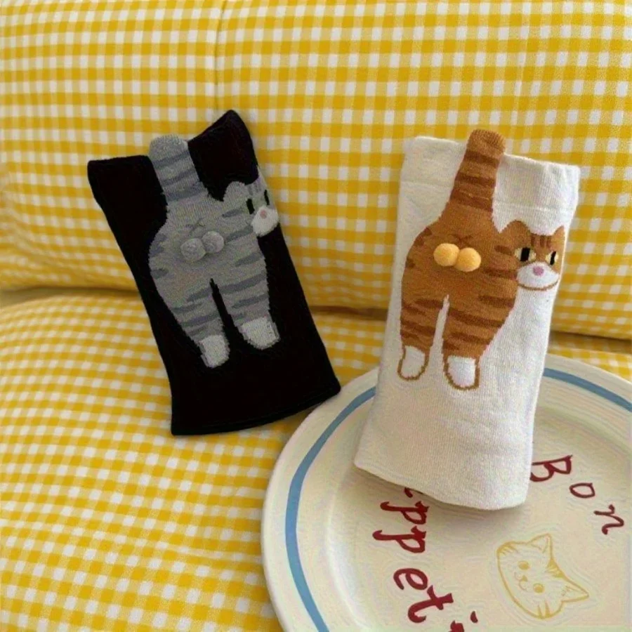 2Pairs Kreative Cartoon Katze Frauen Kniehohe Socken Weiche Personalisierte Ball Socken Paar Socken