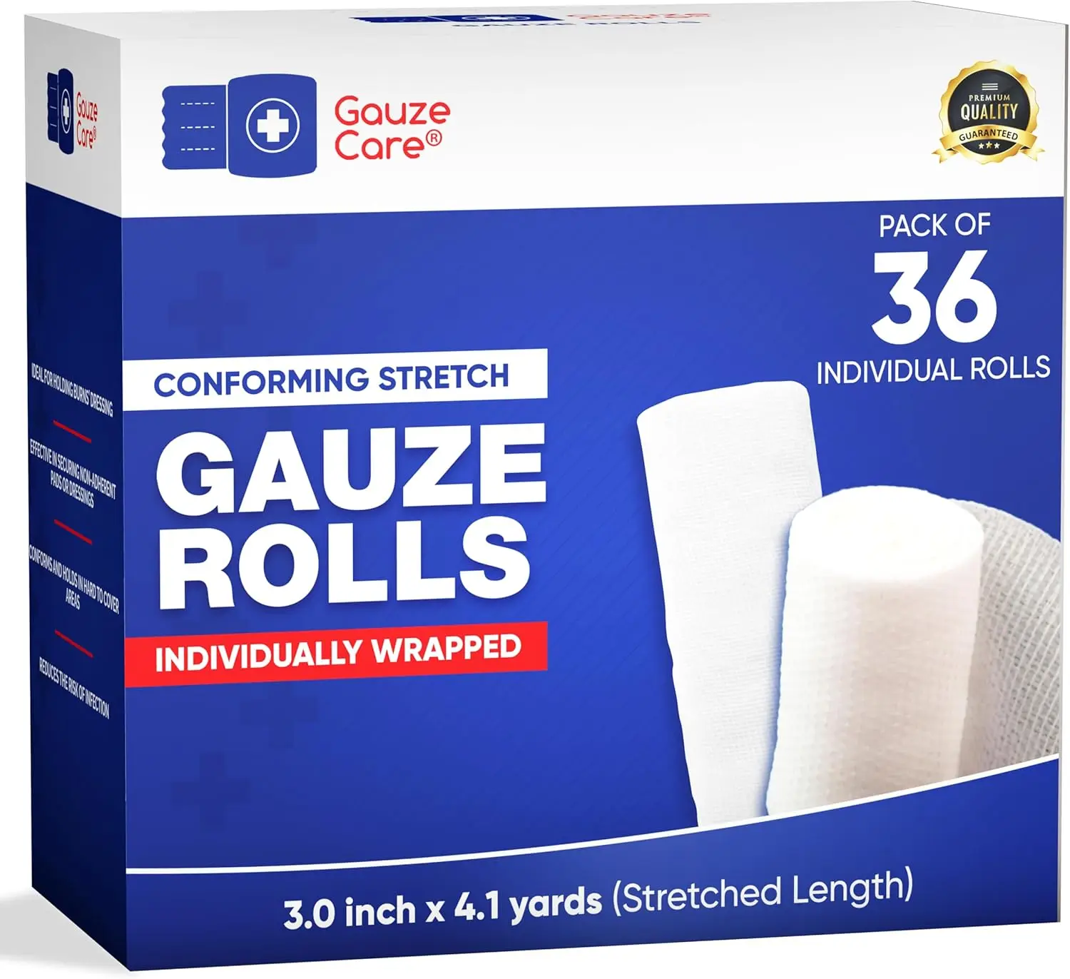 

3 inch Gauze Rolls 36 Pack – Latex-Free, Lint-Free Wound Care Bandages