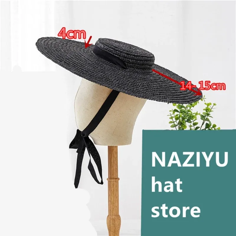 202105-shi chic fashion summer natural handmade straw Designer wind brim leisure beach long ribbon lady fedoras cap women hat