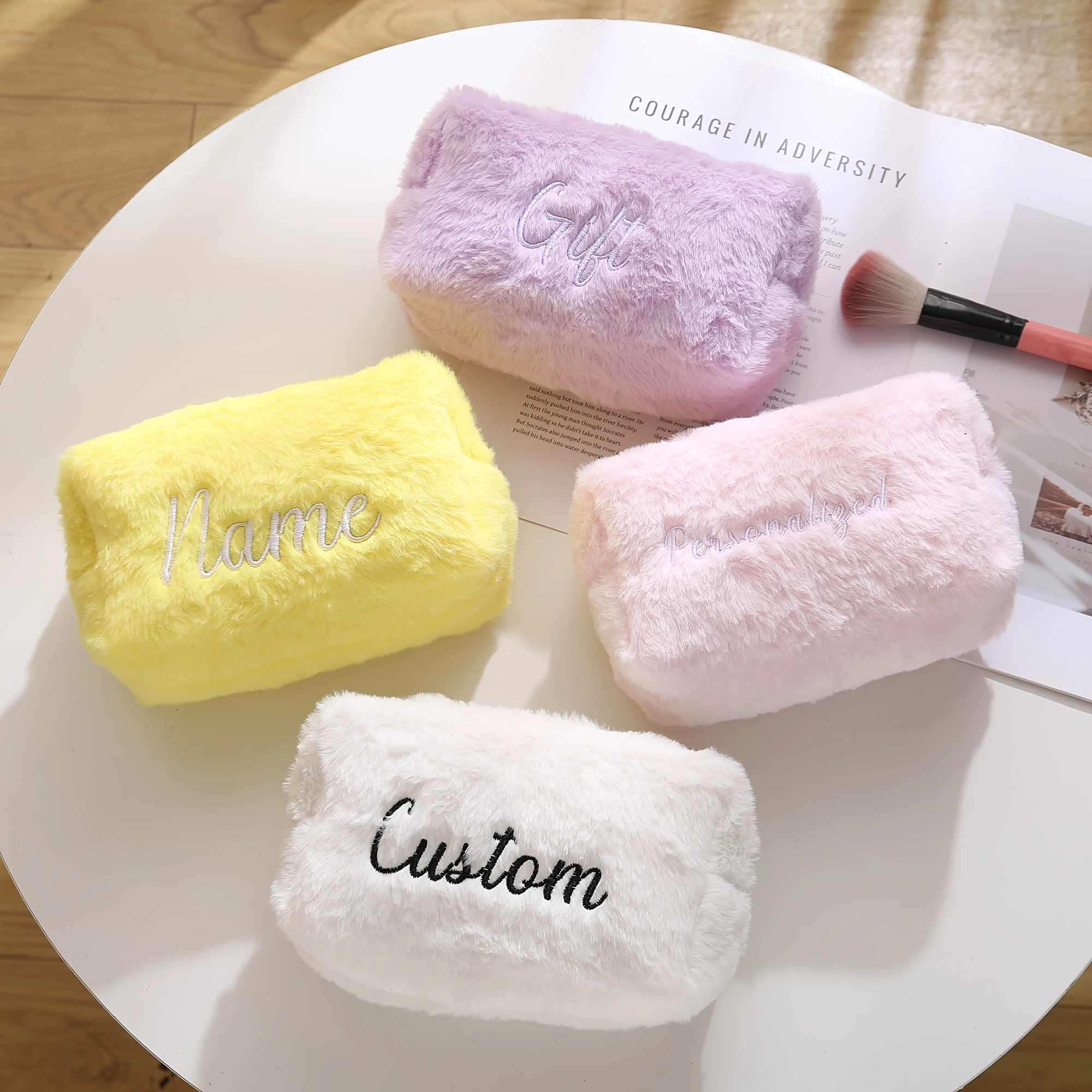  Custom Name Makeup Bag Embroidered Women's Travel Top Quality Makeup Brush Case Plush Personalized Souvenir Gift for Loved One