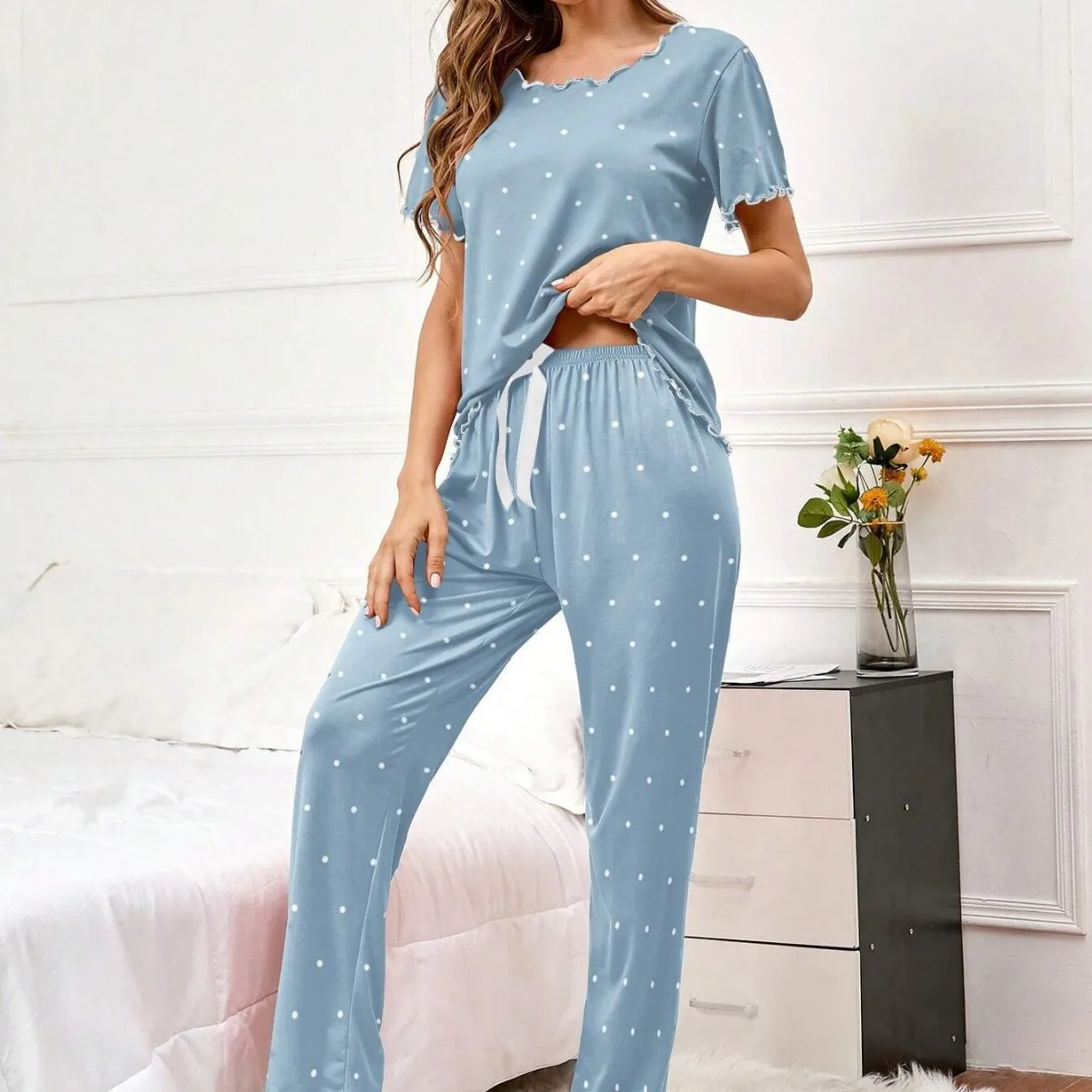 

Summer outfits for women pajamas 2-piece set of women's popular new products hot-selling European and American loungewear printed dazy mujer conjuntos country outfits women