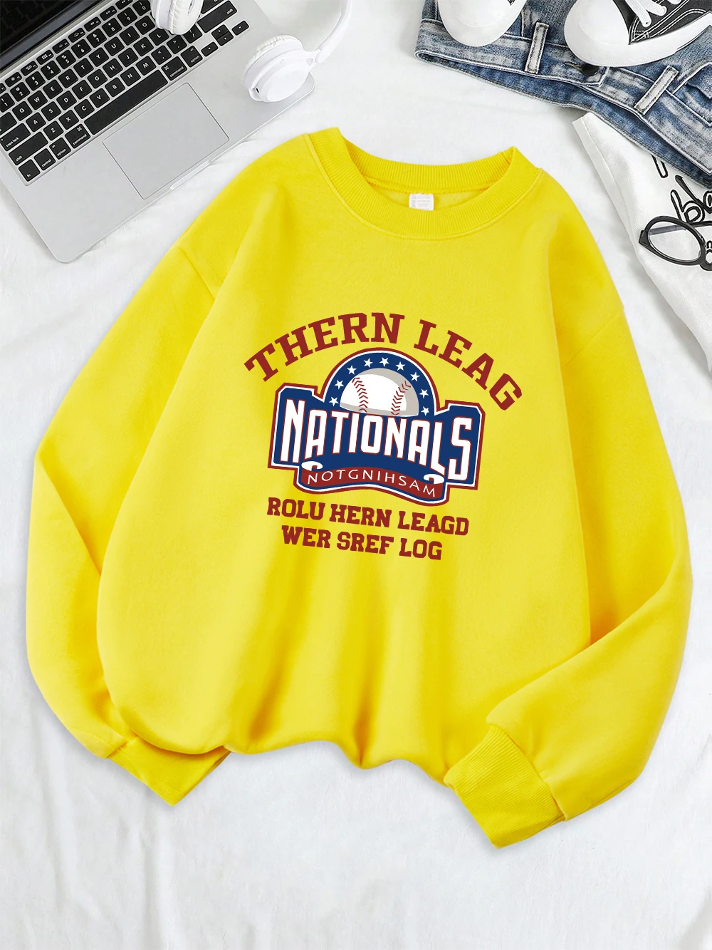Baseball Nationals Sports Printed Sweatshirts Women Fleece Warm Basics Hoodie Crewneck Loose Pullover Winter Casual Streetwear