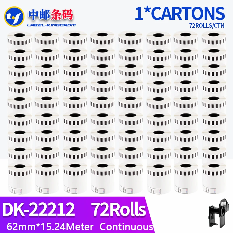 

72 Refill Rolls Generic DK-22212 Synthetic Paper Label 62mm*15.24M Continuous Compatible for Brother Thermal Printer DK-2212