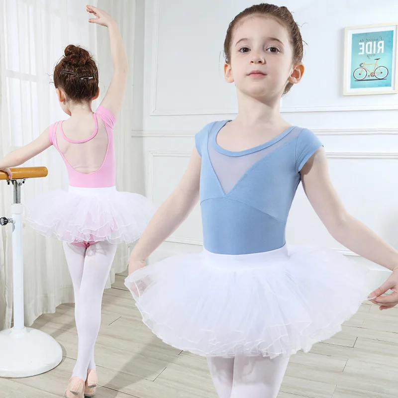 Ballett Tutu Kleid Gymnastik Trikots für Mädchen Kinder Kurzarm Ballett Chiffon Rock Trikots Kind Tanz kleidung Mädchen