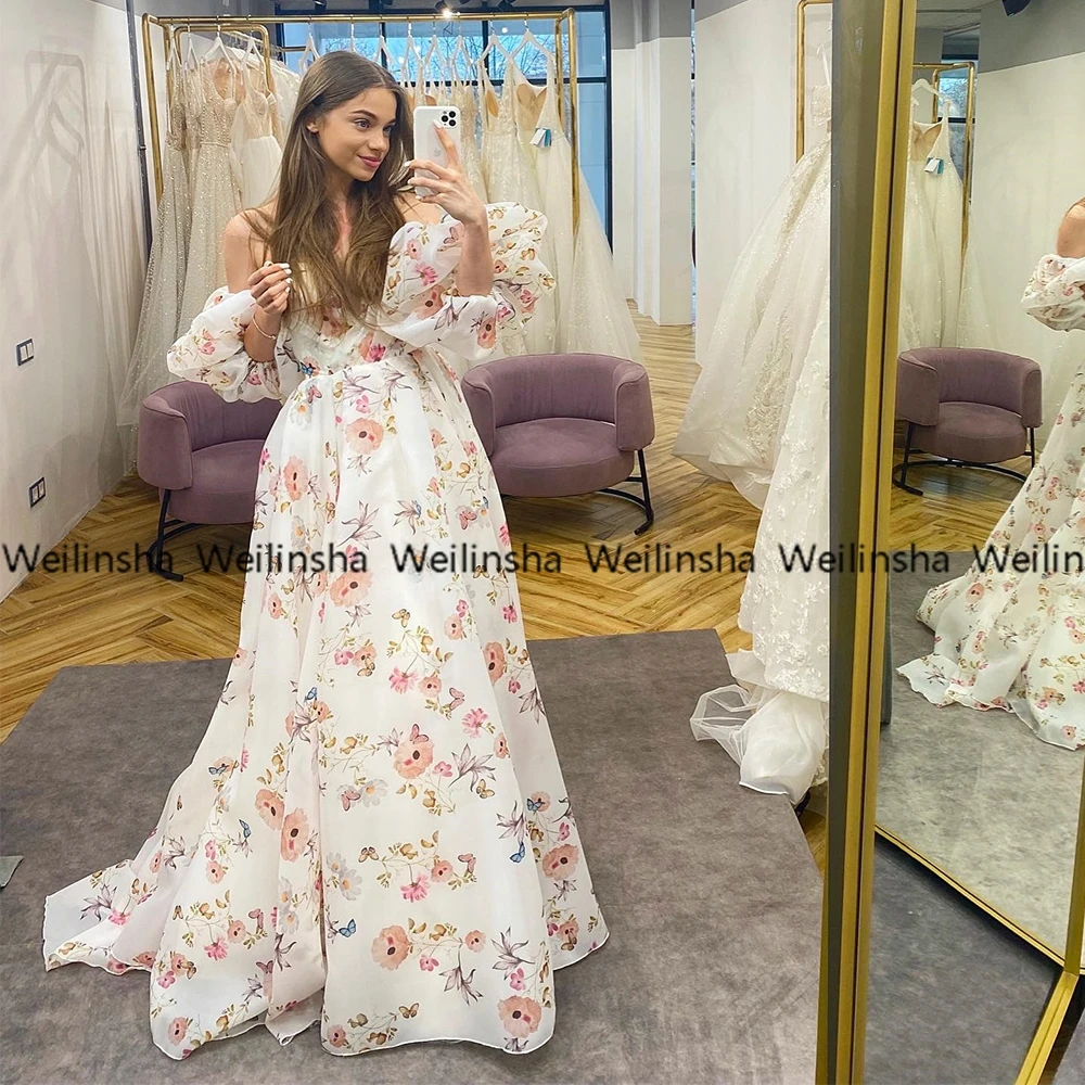 

Customized Off The Shoulder Sweetheart A Line Chiffon Robe De Mariée Court Train 2022 Summer New Flower Women Dress Bridal Gowns